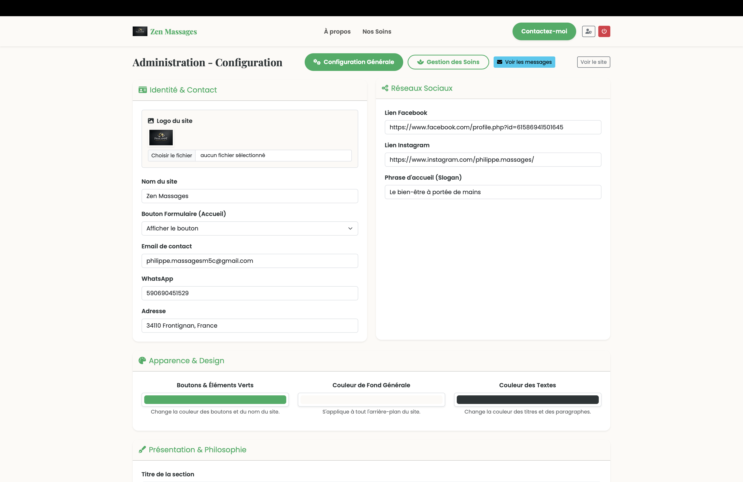 Tableau de bord CMS admin