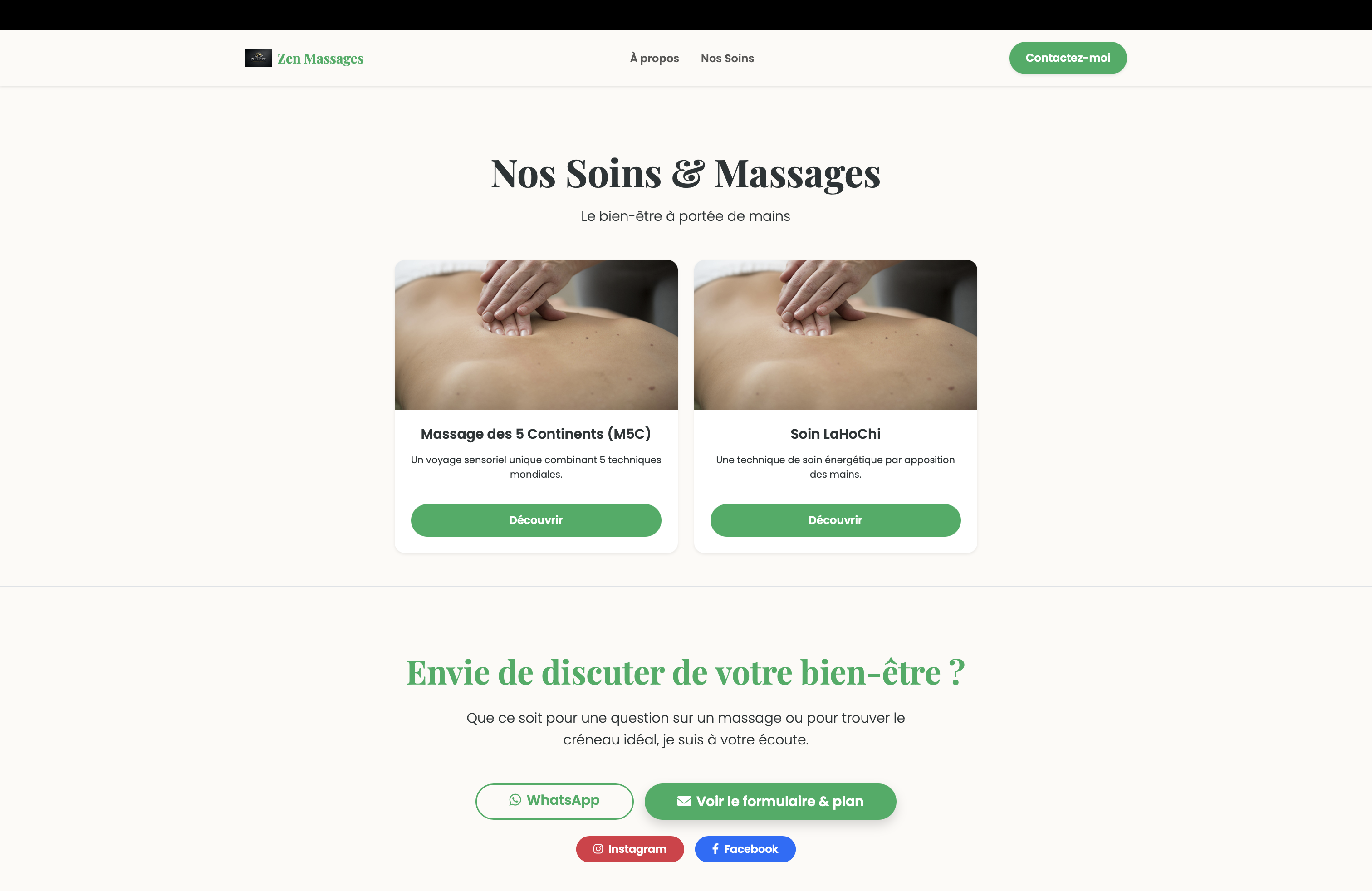 Accueil du site de massages